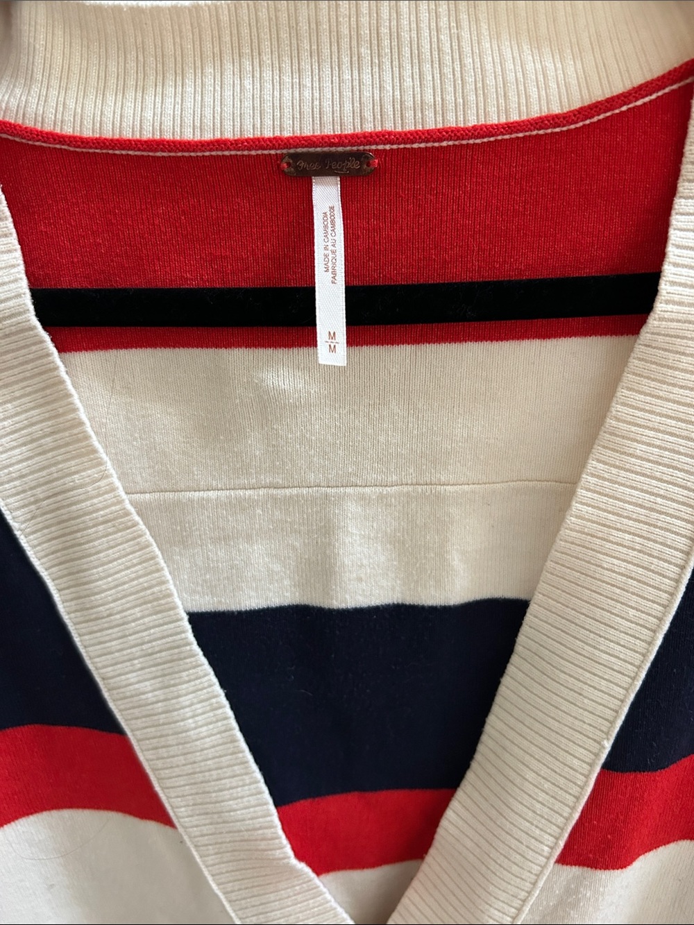 Free People League of Her Own Striped Red, Navy & Cream Button Cardigan in EUC - Picture 3 of 3